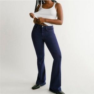 FRAME Le One Flare Jeans Dark Blue Stretch High Waisted NWOT’s $238 Sz 1 (23-28)